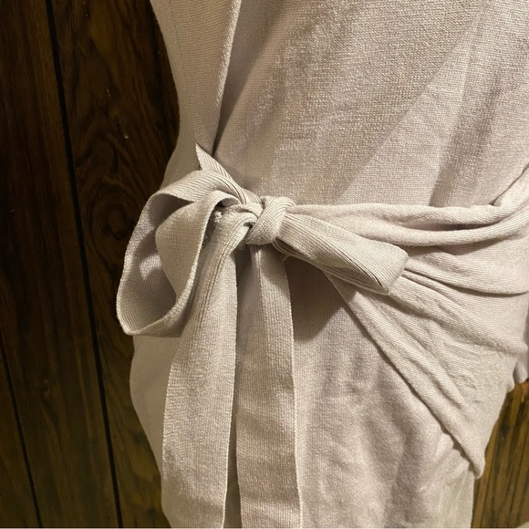 Gray Long Sleeve Sweater Dress Tie Waist Crewneck Knitted - Picture 5 of 9